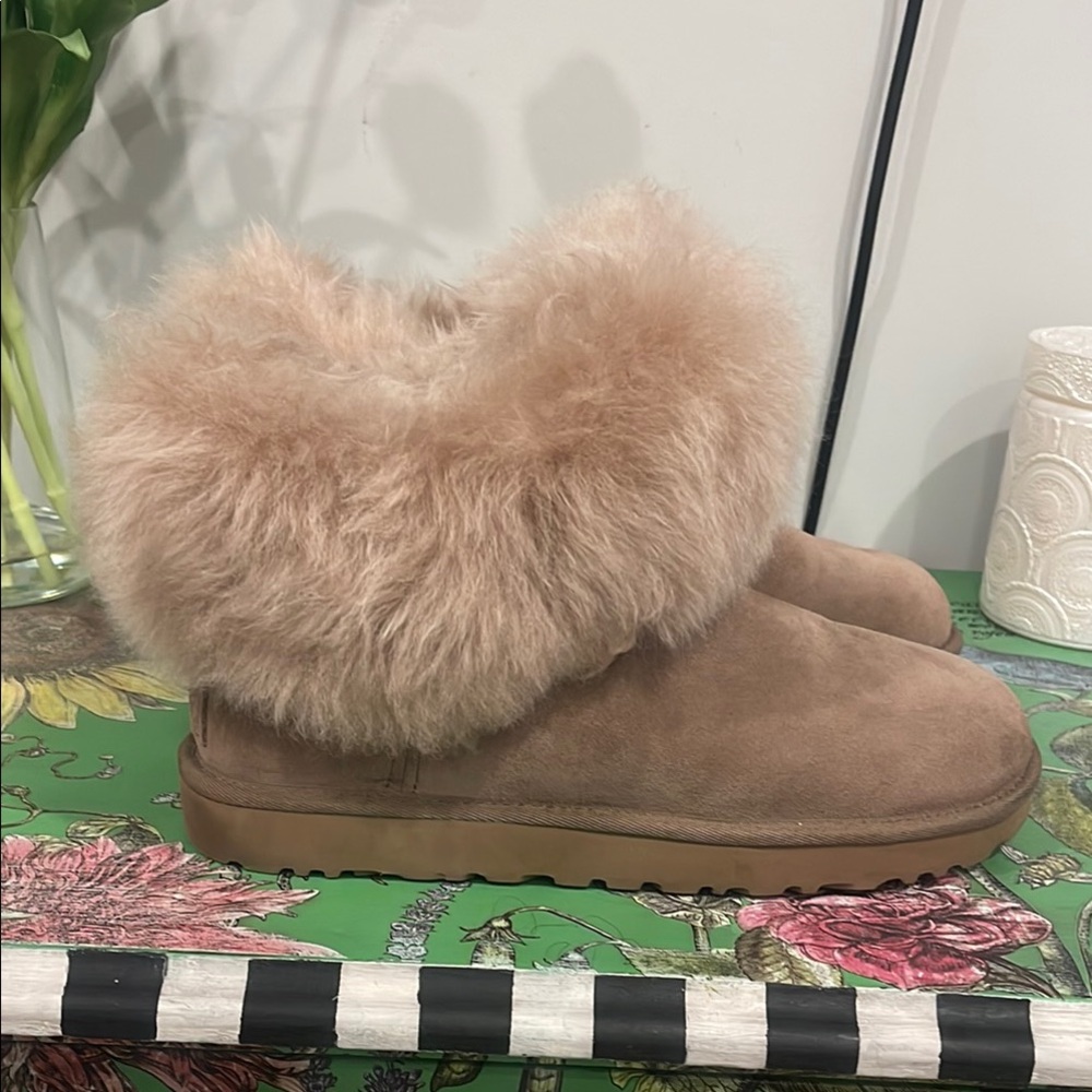 UGG Fluffy Tan Slippers